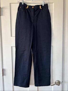 St. John Sport Women’s Classic Straight-Leg Navy Pants Gold Hardware 6